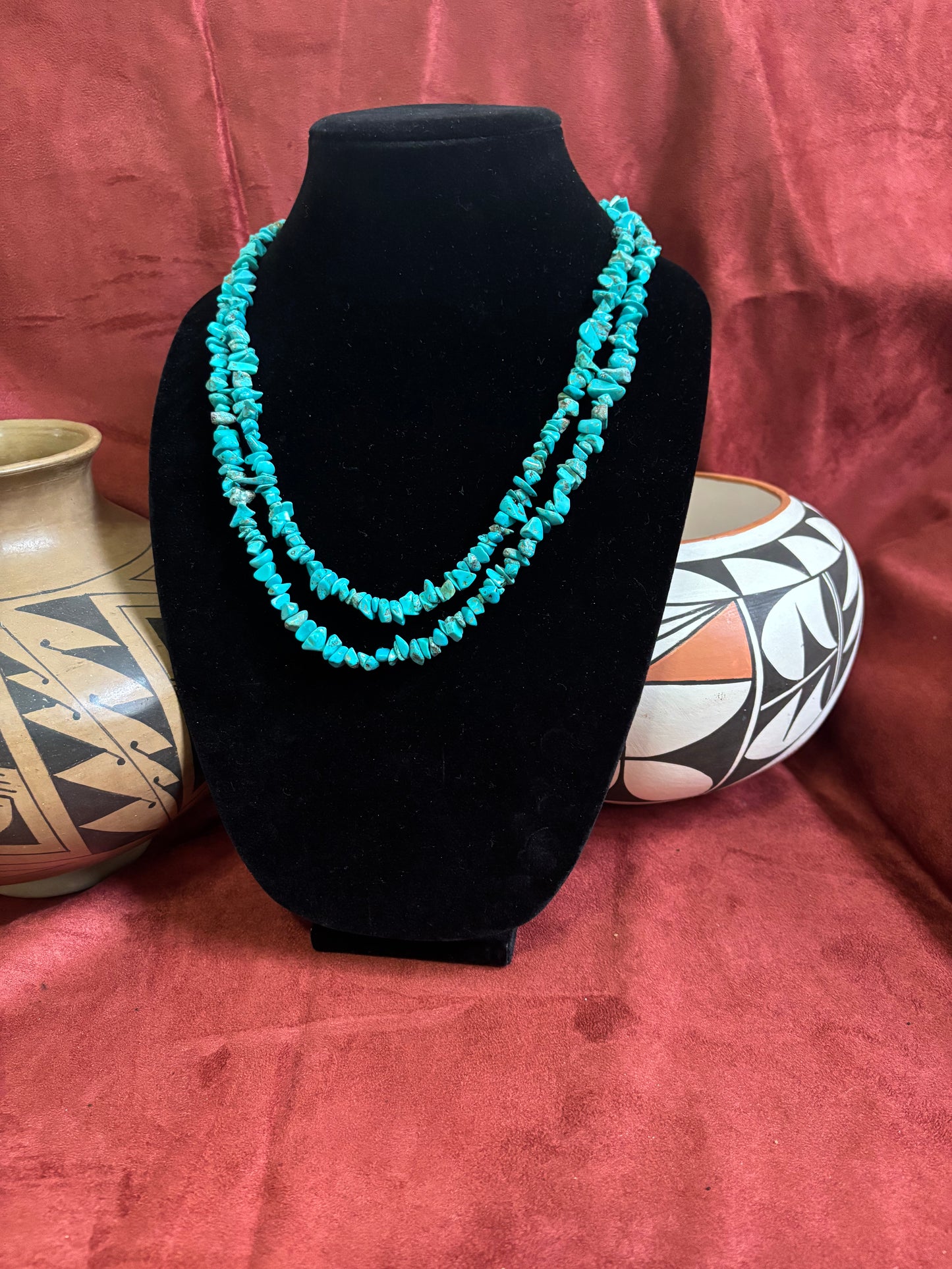 34” Kingman Turquoise Nugget Necklace with Sterling Silver Pearls