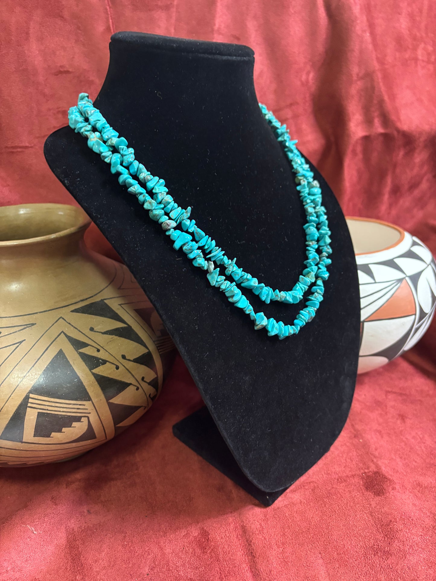 34” Kingman Turquoise Nugget Necklace with Sterling Silver Pearls