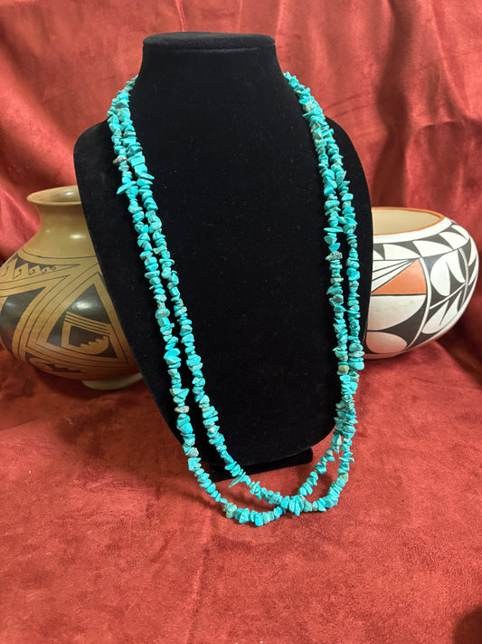 34” Kingman Turquoise Nugget Necklace with Sterling Silver Pearls