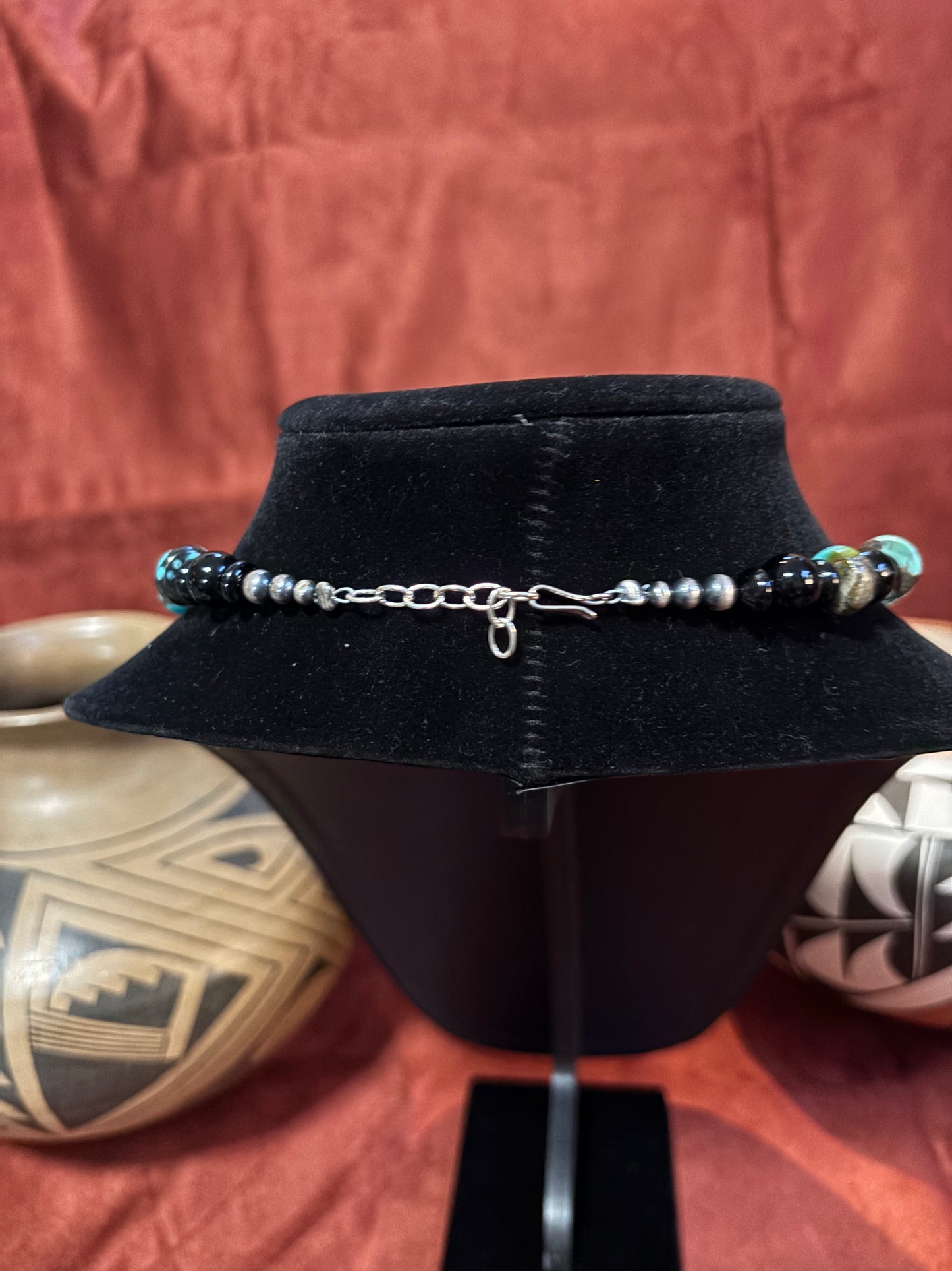 18” Black Onyx & Polychrome Cloud Mountain Turquoise Necklace