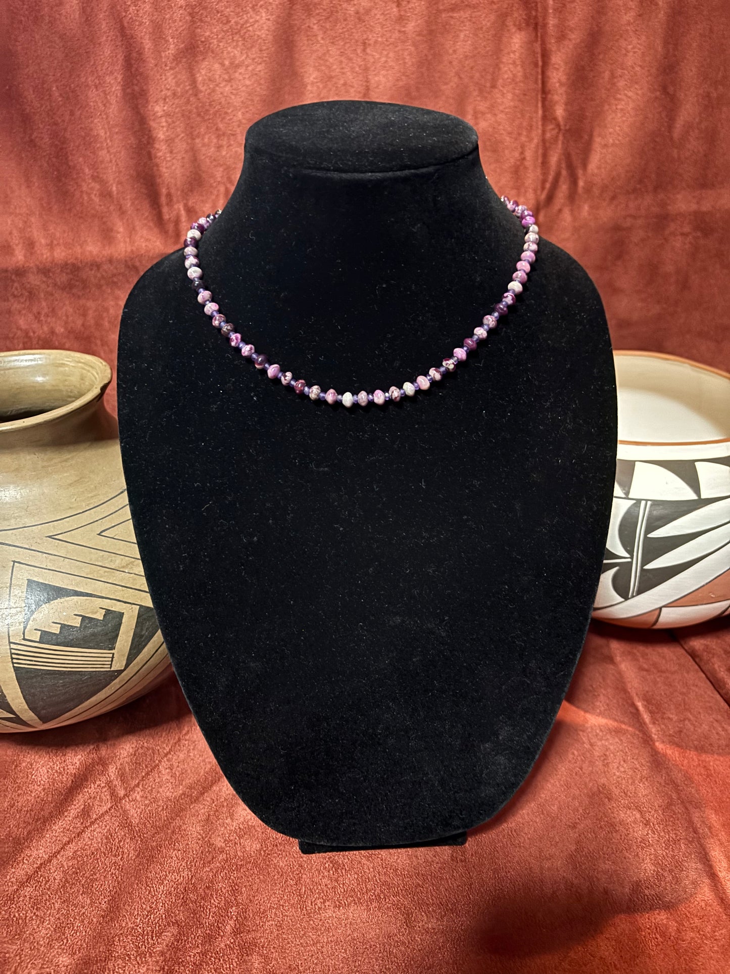 16” Sugilite Rondelle Necklace with Faceted Amethyst Accents