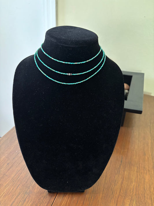 13” Green Kingman Turquoise Necklace with Sterling Silver Pearl Accents