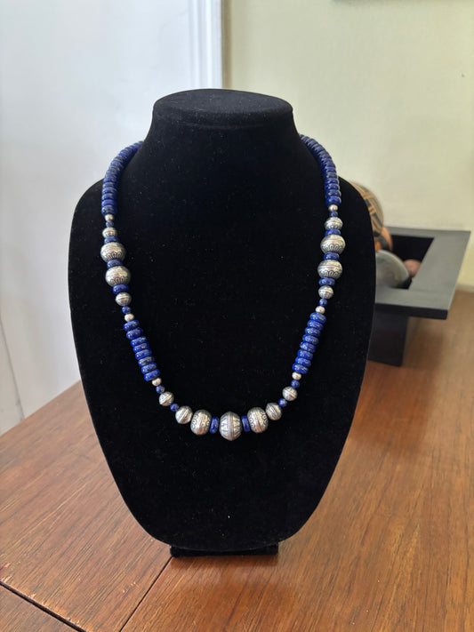 25” Graduated Lapis Lazuli and Navajo Pearl Necklace