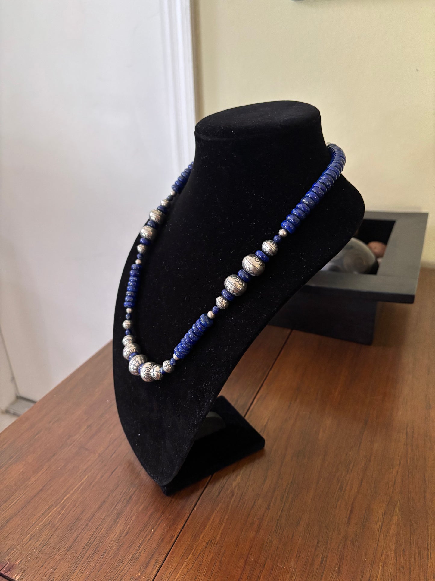 25” Graduated Lapis Lazuli and Navajo Pearl Necklace