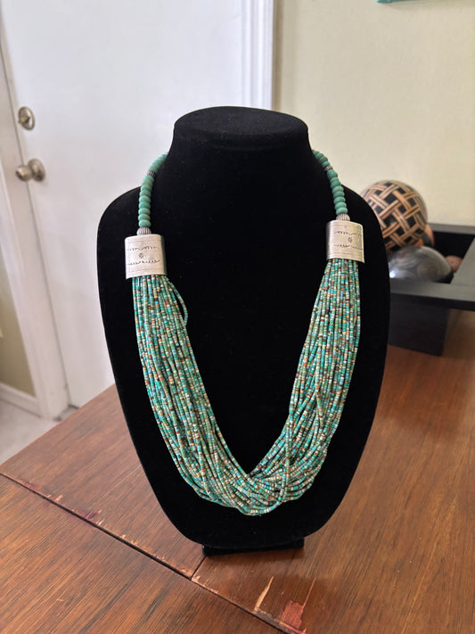 28” Green Kingman Turquoise 40-Strand Torsade Necklace