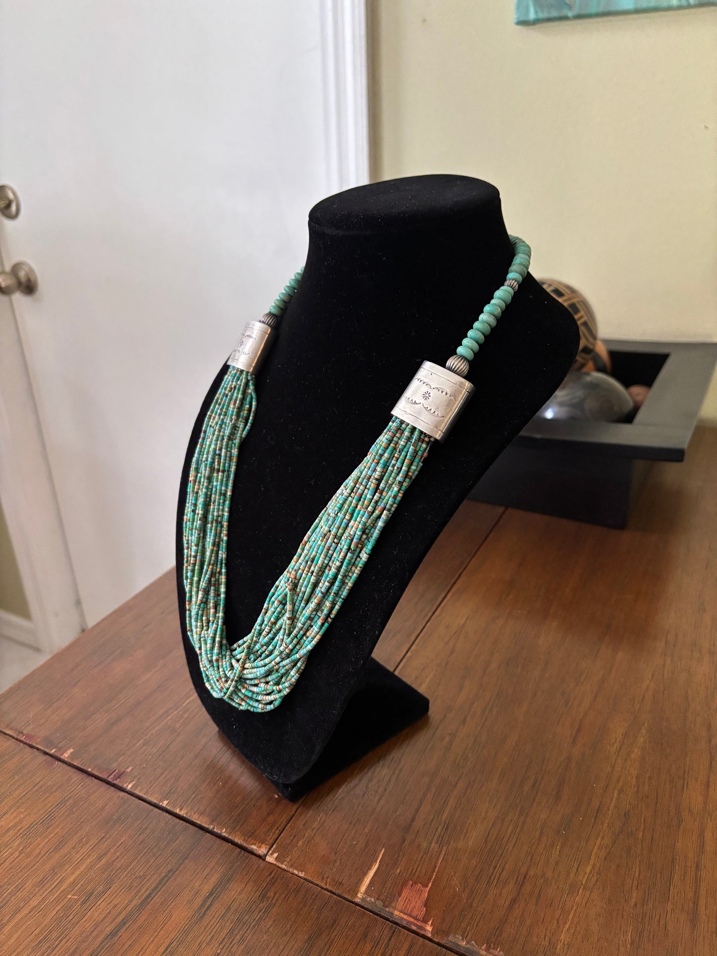 28” Green Kingman Turquoise 40-Strand Torsade Necklace