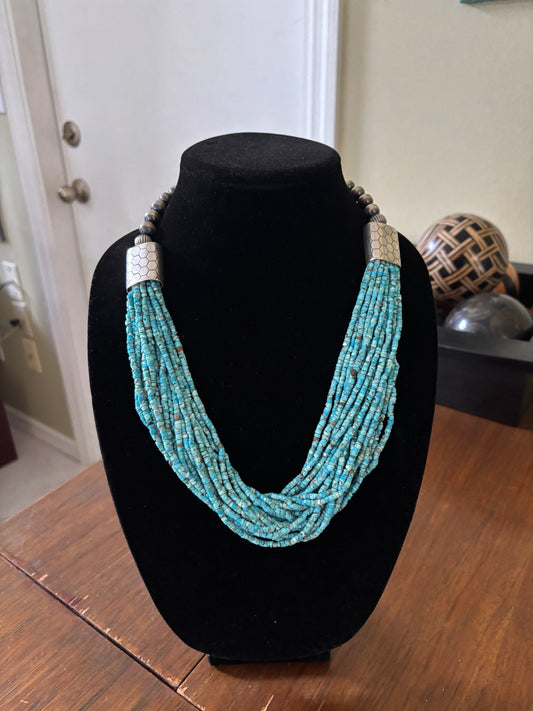 24” Kingman Turquoise 20-Strand Torsade Necklace