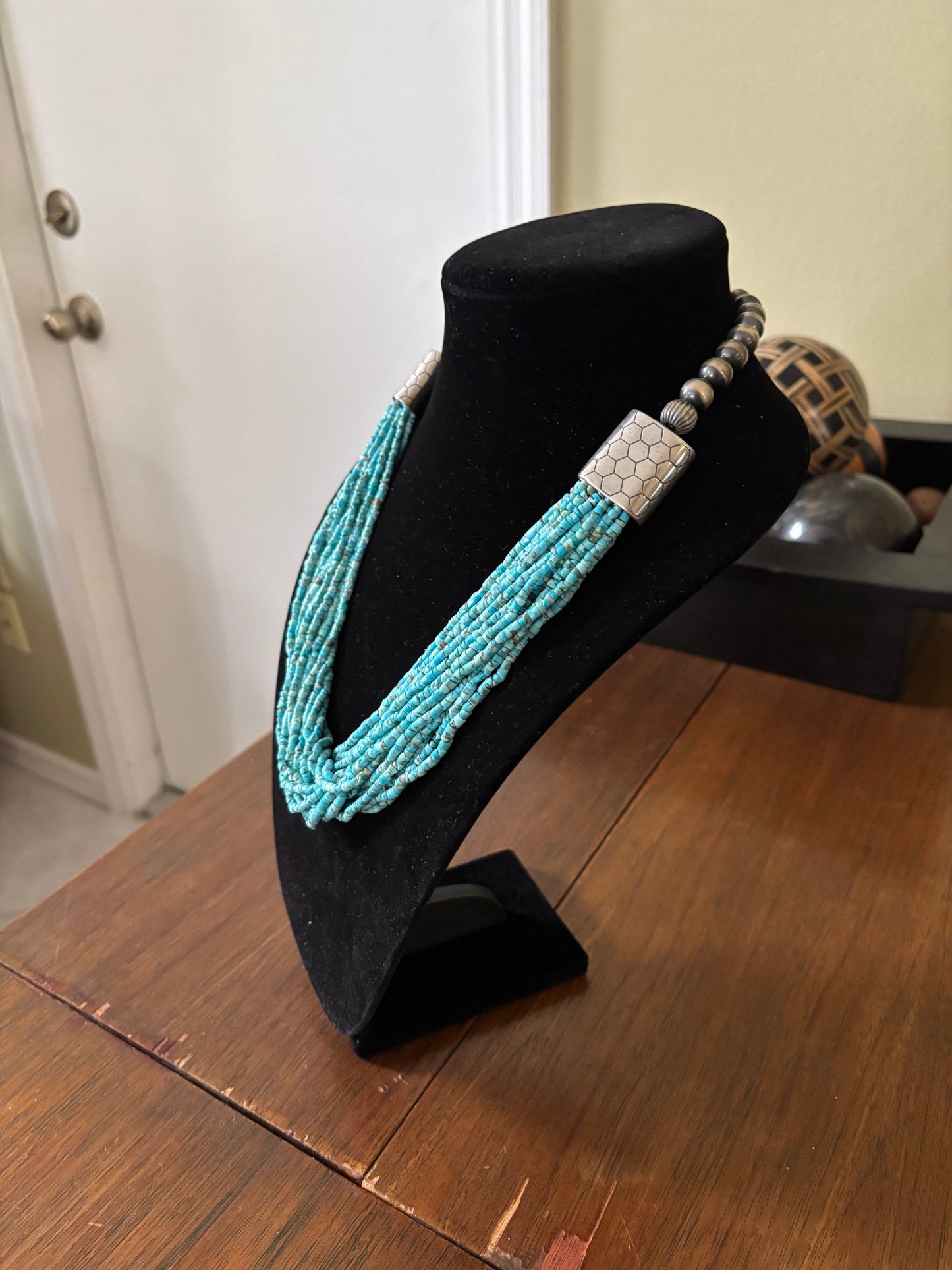 24” Kingman Turquoise 20-Strand Torsade Necklace