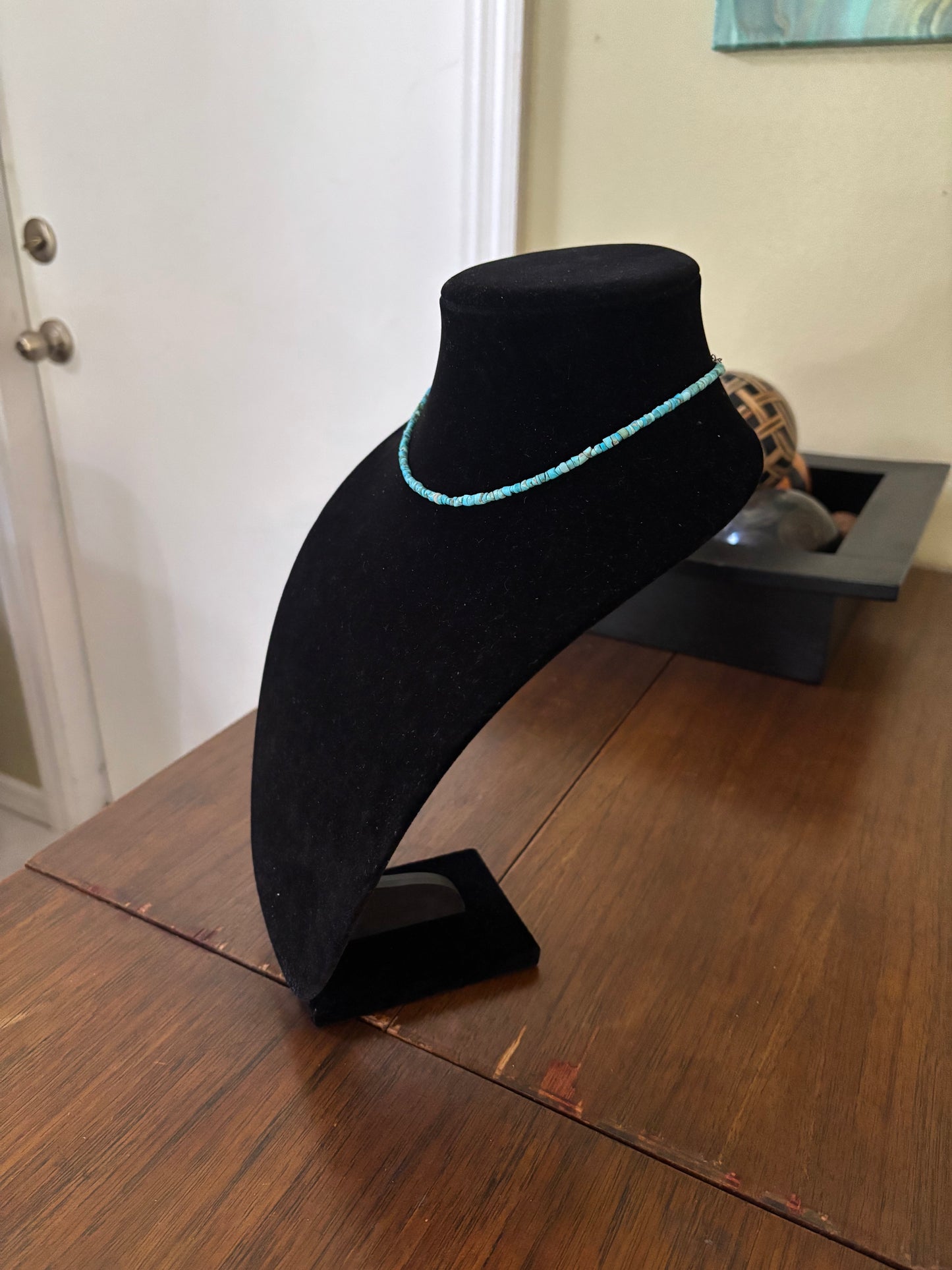 13” Lone Mountain Turquoise Heishi Choker Necklace