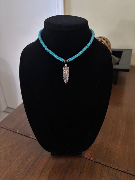 14” Lone Mountain Turquoise Necklace with Silver Arrow Pendant