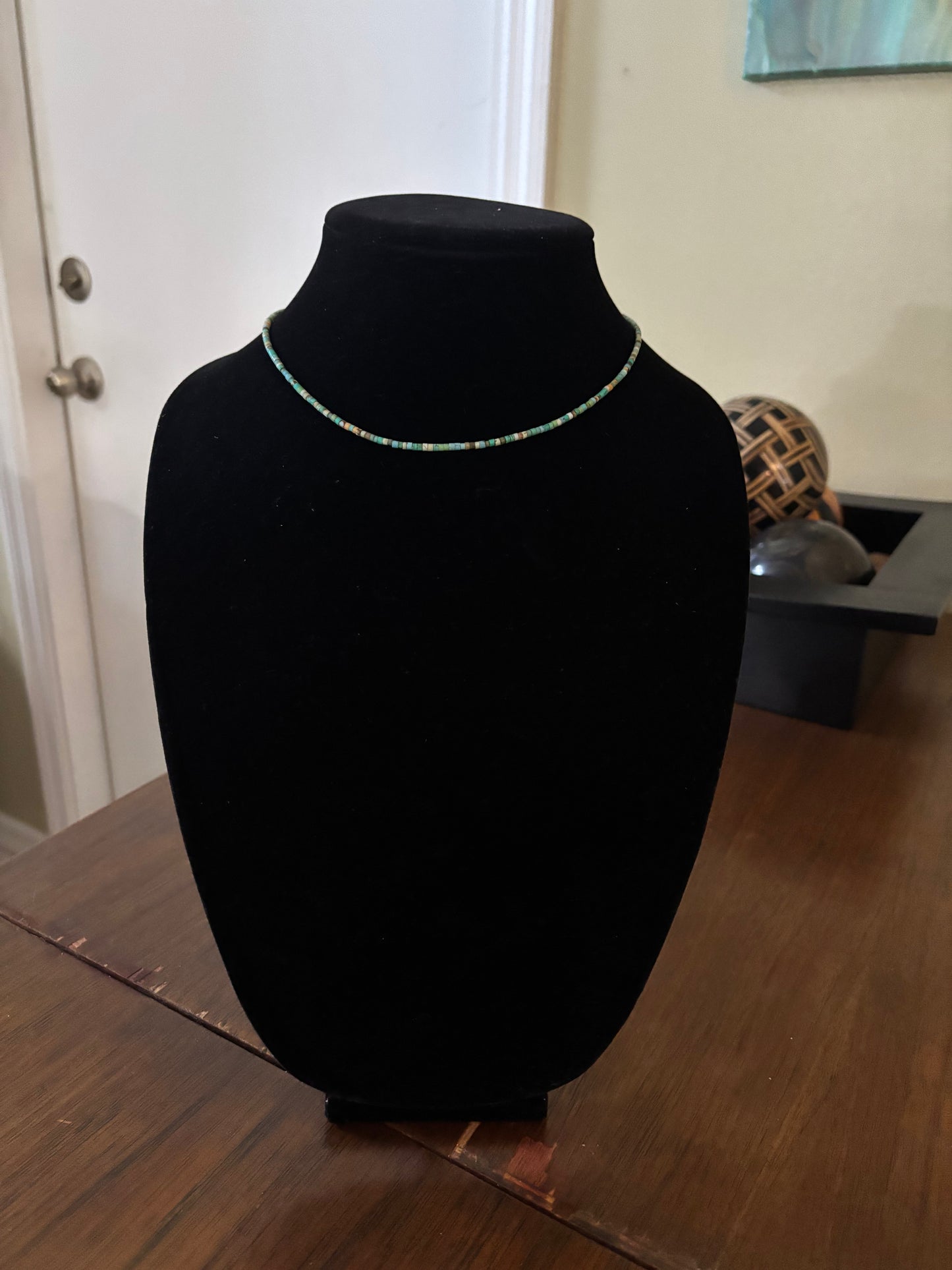 13” Green Kingman Turquoise Heishi Choker Necklace