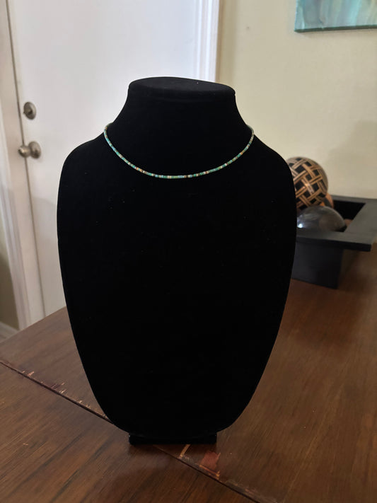 13” Green Kingman Turquoise Heishi Choker Necklace