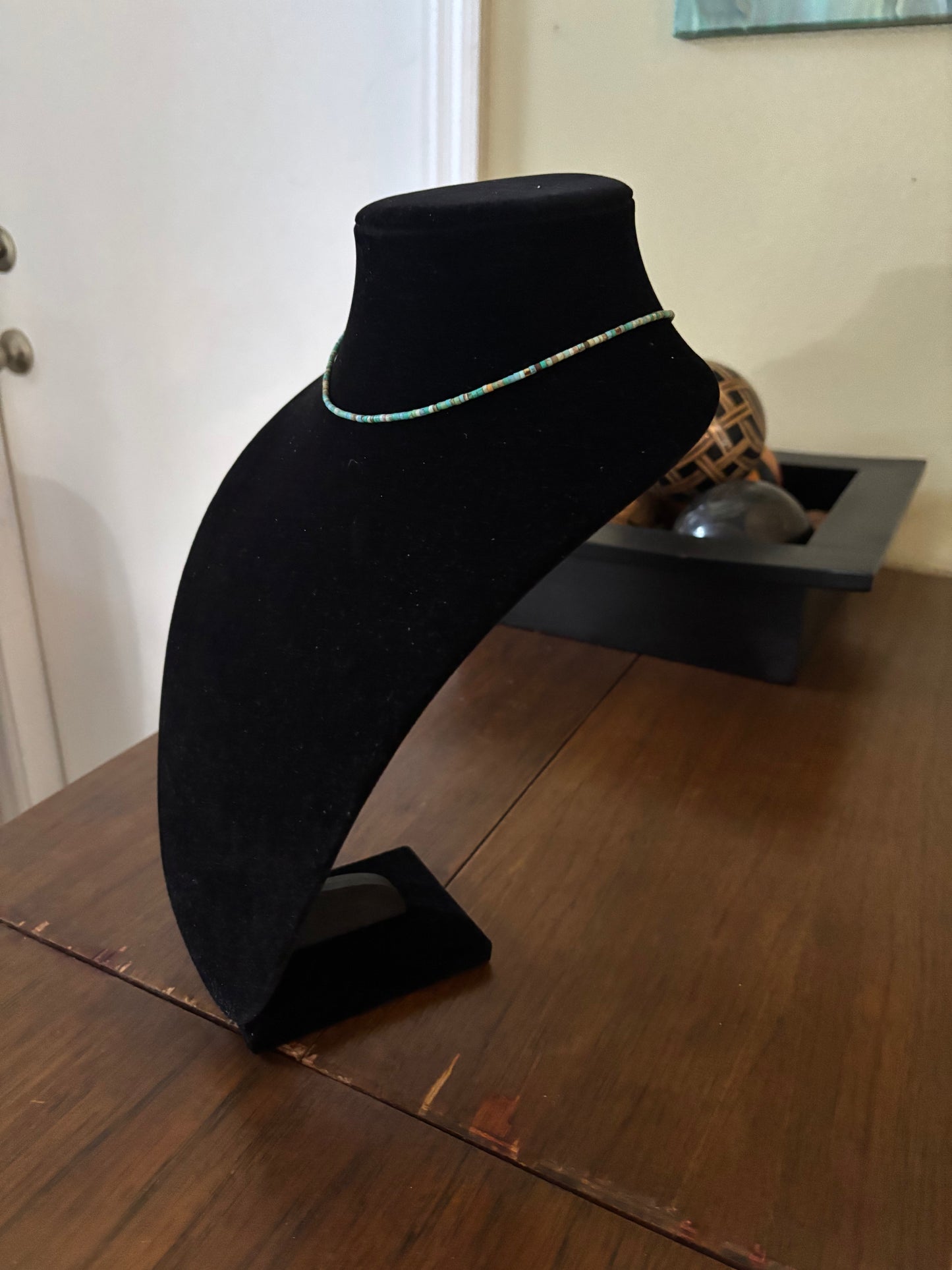 13” Green Kingman Turquoise Heishi Choker Necklace