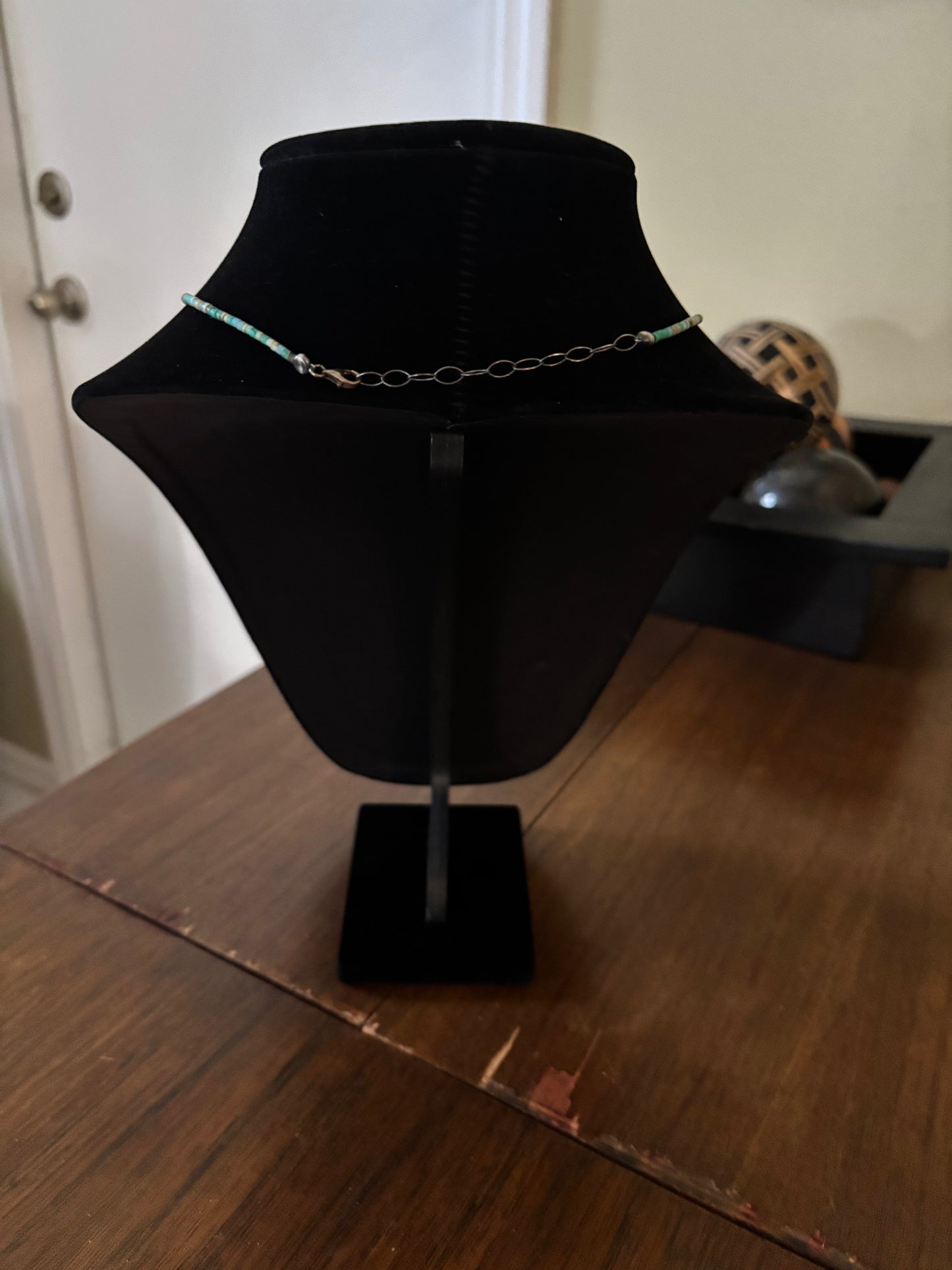 13” Green Kingman Turquoise Heishi Choker Necklace