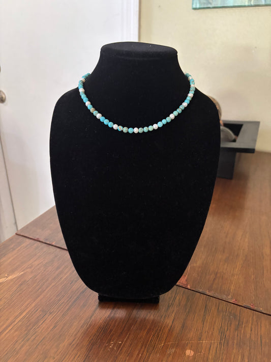 16” Blue Lone Mountain Turquoise & Freshwater Pearl Necklace