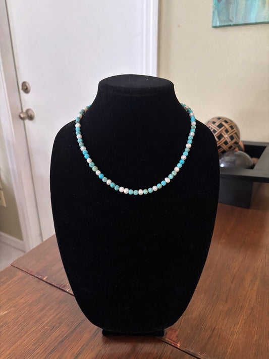 18” Blue Lone Mountain Turquoise & Freshwater Pearl Necklace