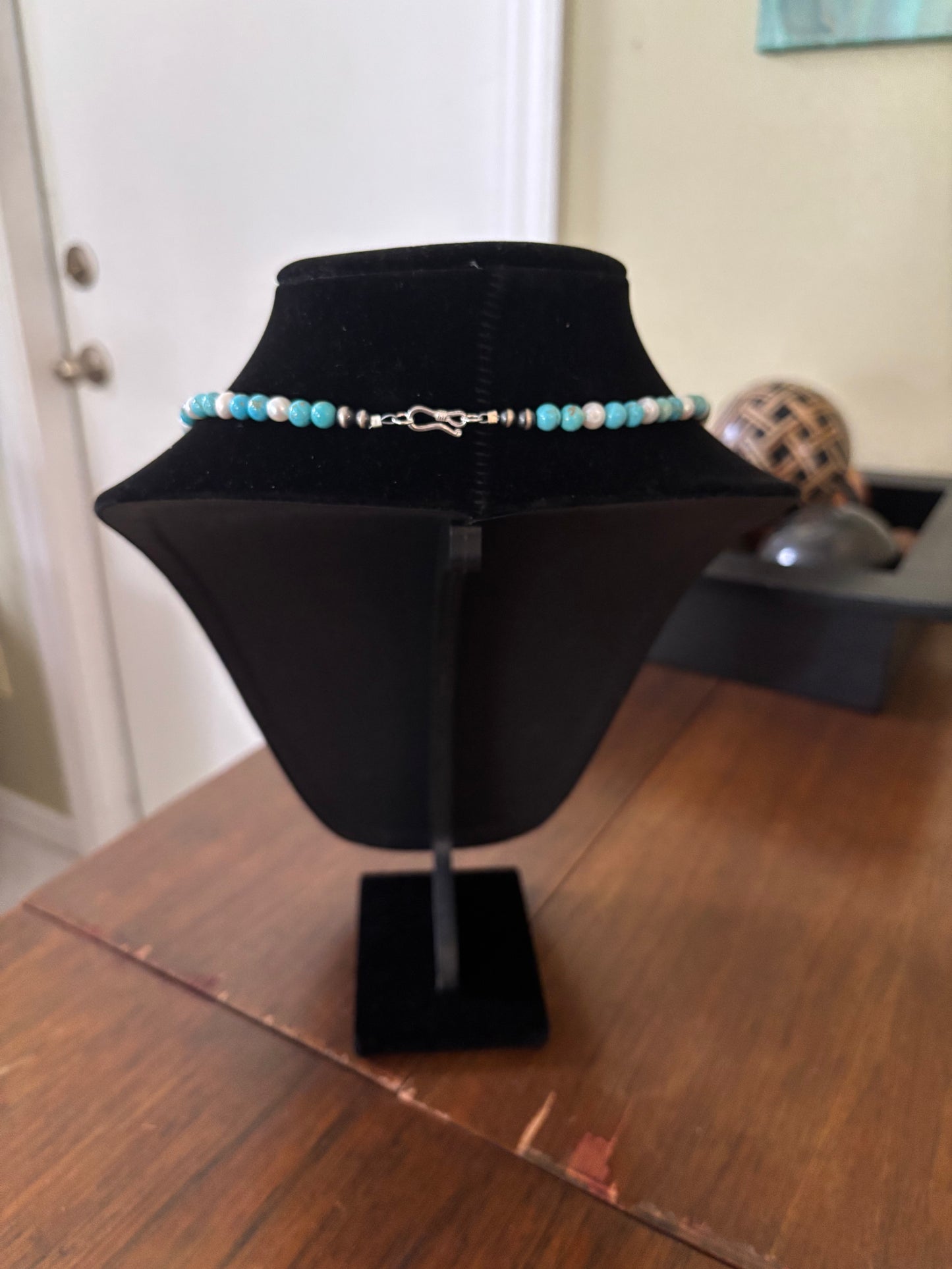 18” Blue Lone Mountain Turquoise & Freshwater Pearl Necklace