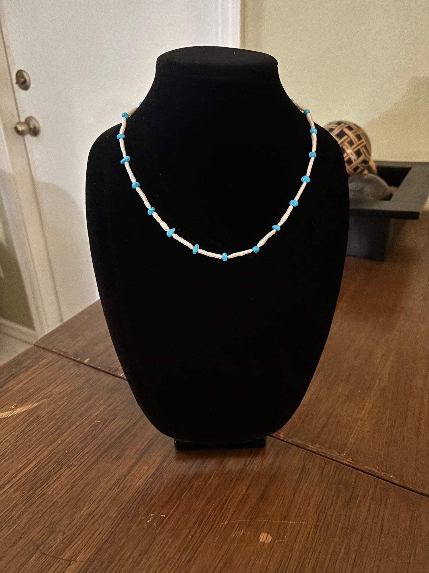 20” Sleeping Beauty Turquoise & Freshwater “Matchstick” Pearl Necklace
