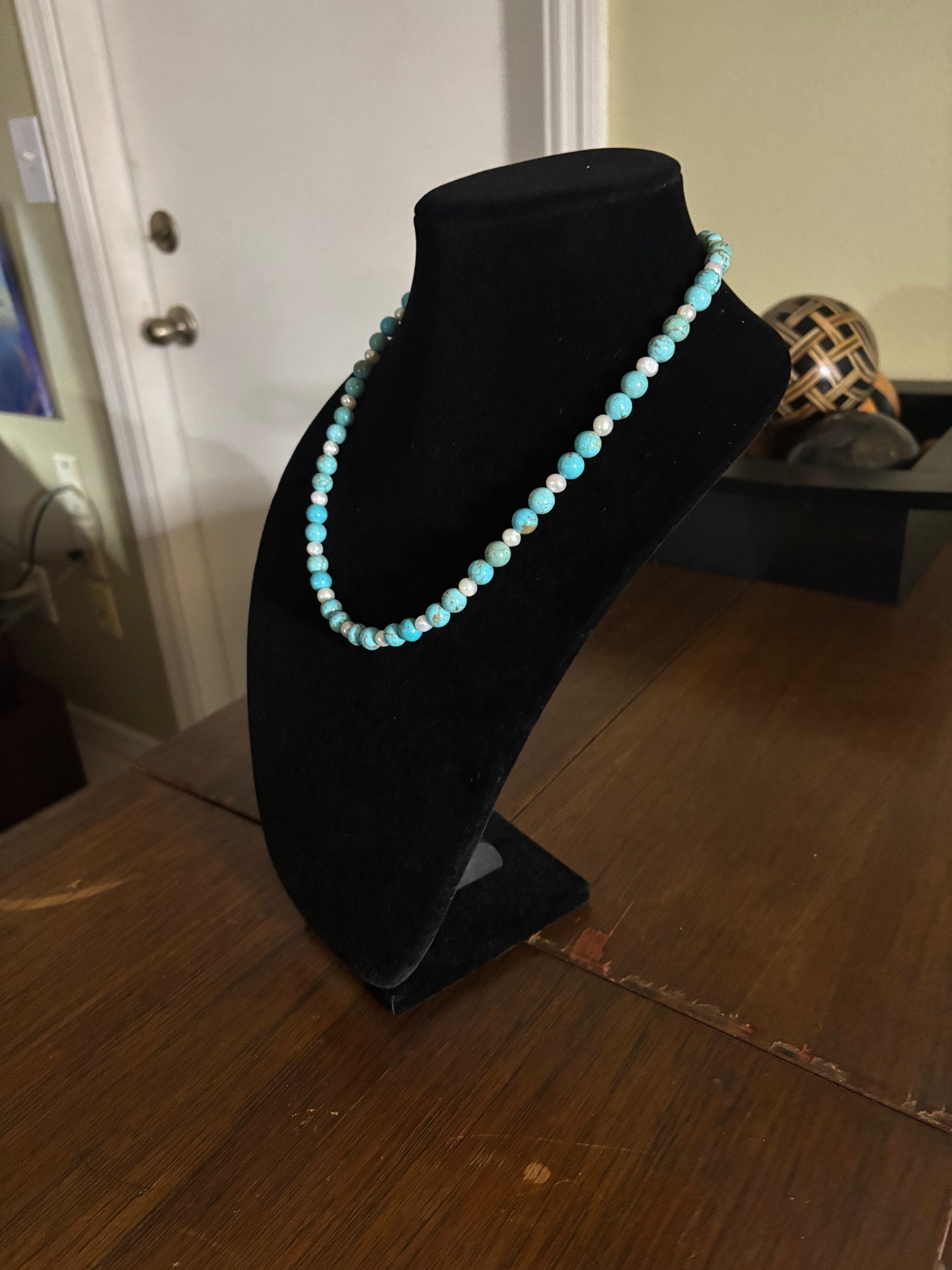 22.5” Lone Mountain Turquoise & Freshwater Pearl Necklace