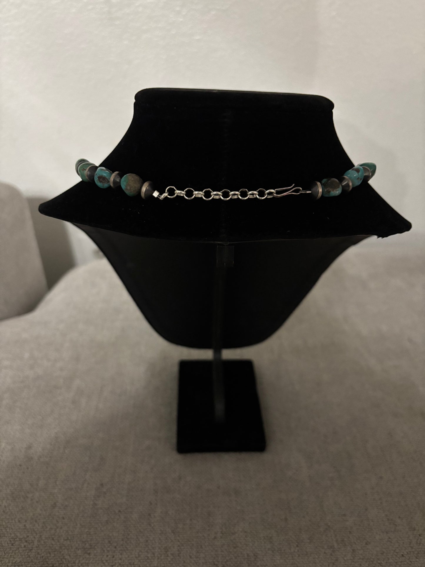 Lone Mountain Turquoise Nugget Necklace with Mustang Silver Spacers, 16", Turquoise Mustang