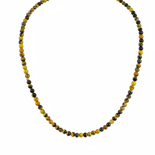 Bumblebee Jasper Round Bead Necklace with Silver Pearl Ends, 5mm, 18", Turquoise Mustang
