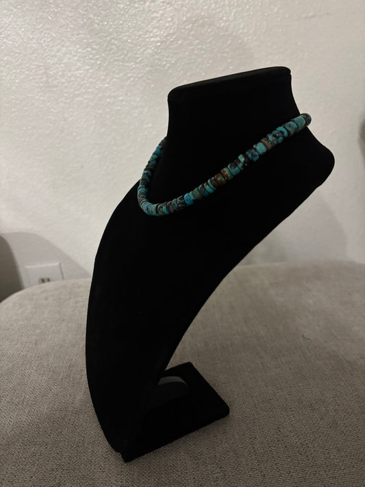 Blue Cloud Mountain Turquoise Rondelle Necklace, 8mm, 16", Turquoise Mustang