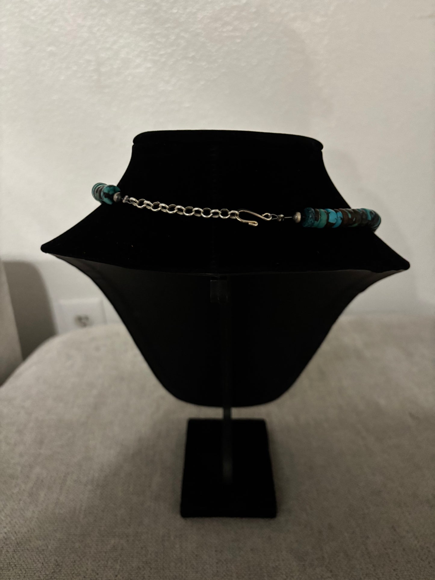 Blue Cloud Mountain Turquoise Rondelle Necklace, 8mm, 16", Turquoise Mustang