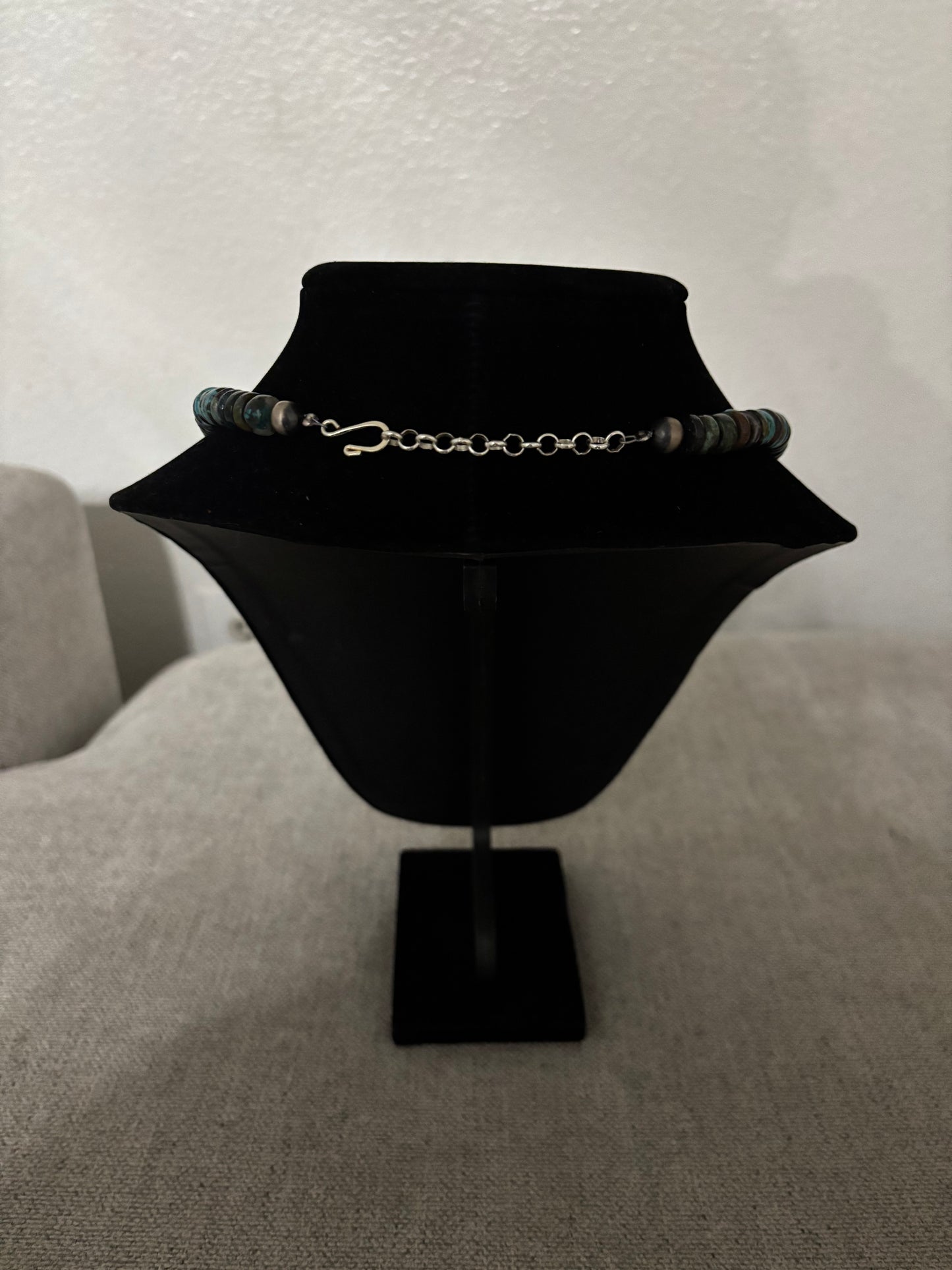 Cloud Mountain Turquoise Rondelle Necklace with Navajo Pearls, 21", Turquoise Mustang