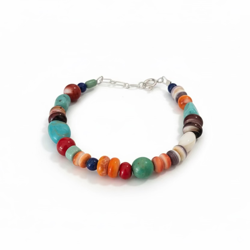 Vibrant Multi-Stone Southwestern Stretch Bracelet, Turquoise Mustang