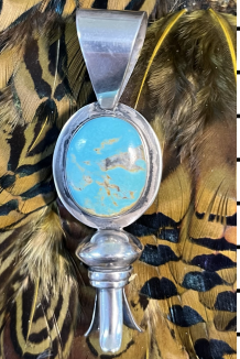 The Cleo Oval Squash Pendant crafted from Blue Green Kingman, an exquisite Jewelry designed by Turquoise Mustang.