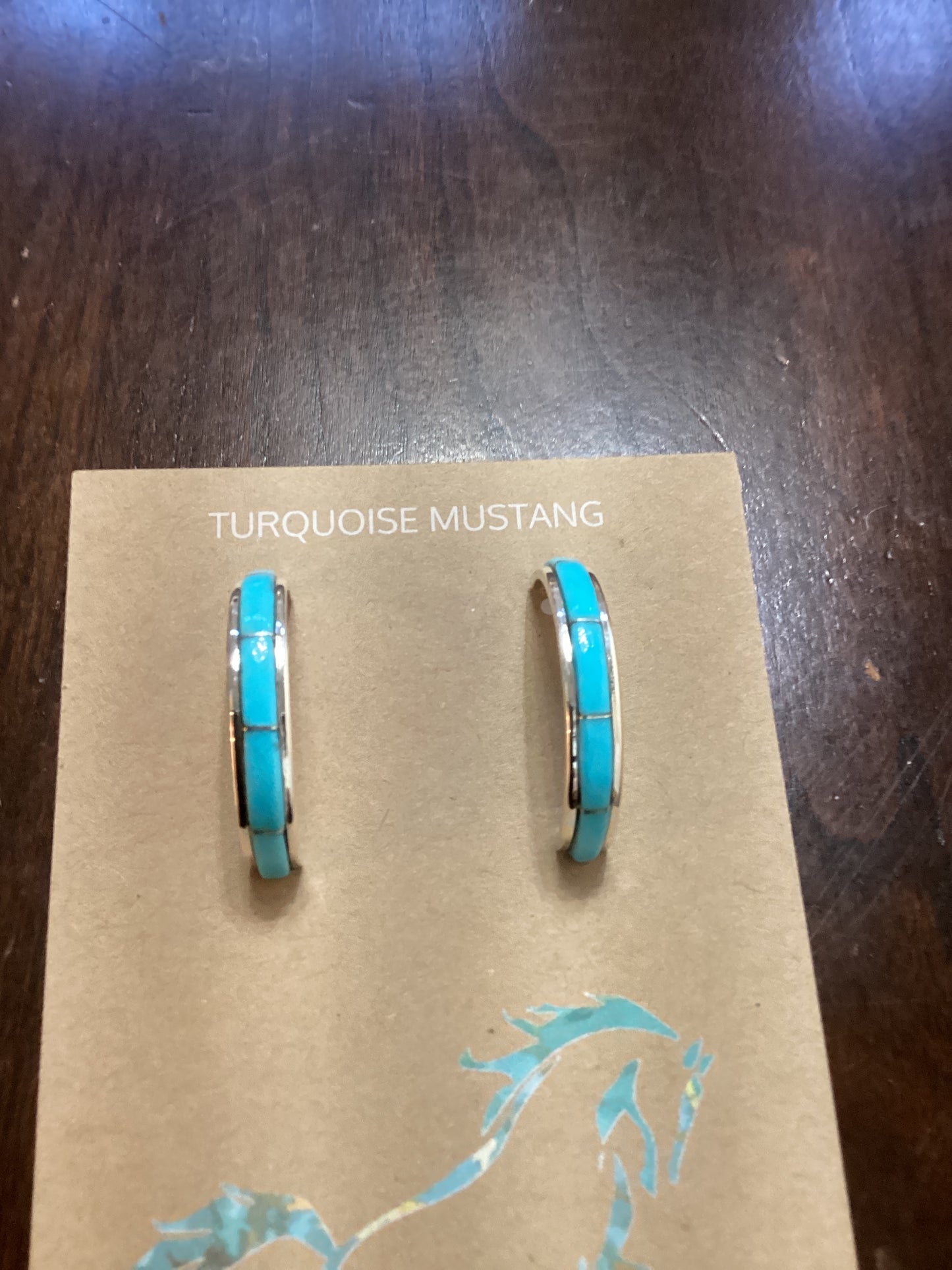 Earring, Sleeping Beauty Inlay hoop posts, Cynthia Johnson crafted from Sterling Silver, an exquisite Earrings Native American designed by Turquoise Mustang.