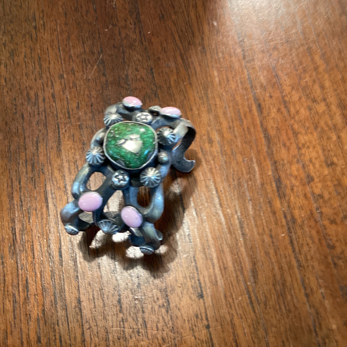 Bracelet, Tufa Cast with Overlay Buttons Carico Lake TQ, 4 Pink Conch ovals, Chimney Butte (1) crafted from Sterling Silver, an exquisite Bracelets Native America designed by Turquoise Mustang.