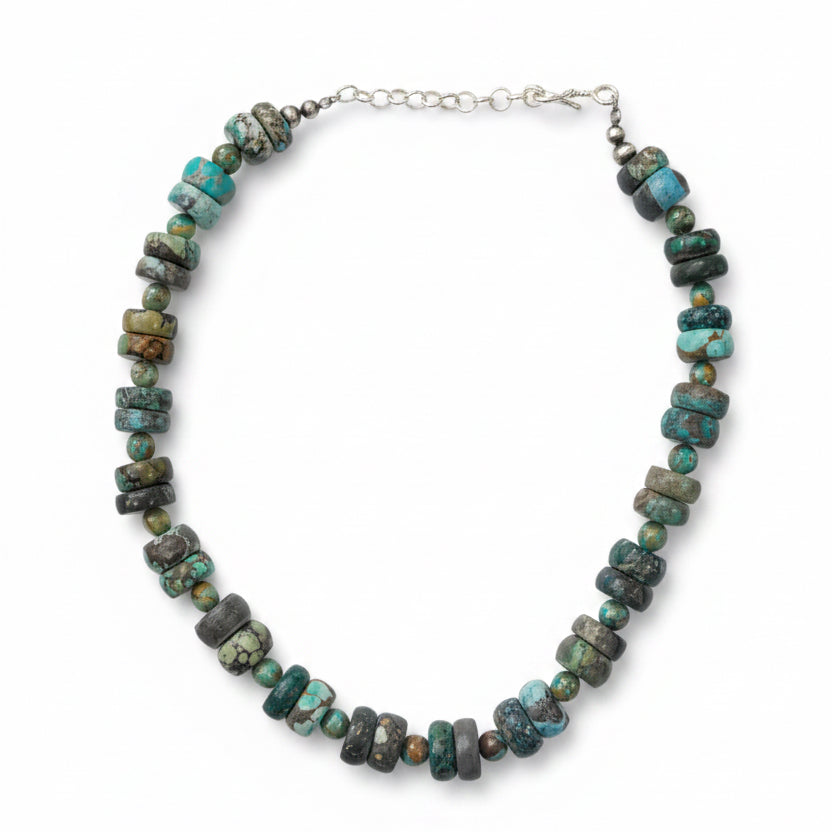 13" Cloud Mountain Turquoise Heshi & Nugget Necklace