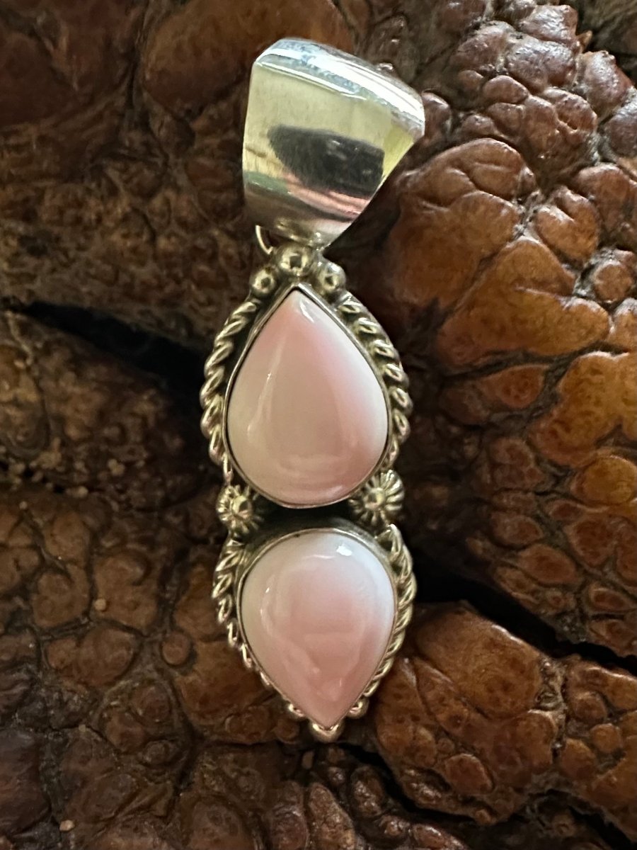Pink Opal Double Drop Pendant, by Robert Shakey - Turquoise Mustang