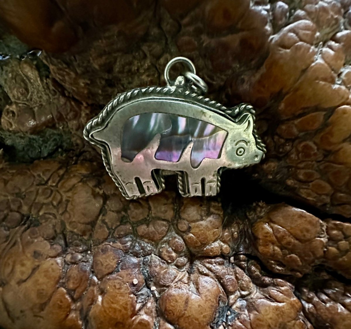 Inlaid Abalone Pig, Unknown - Turquoise Mustang