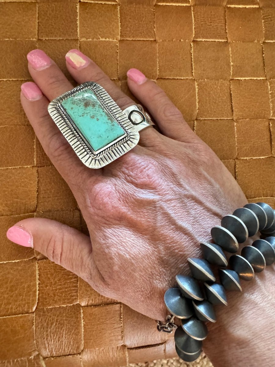 The Phoenix Adjustable Square Ring - Turquoise Mustang