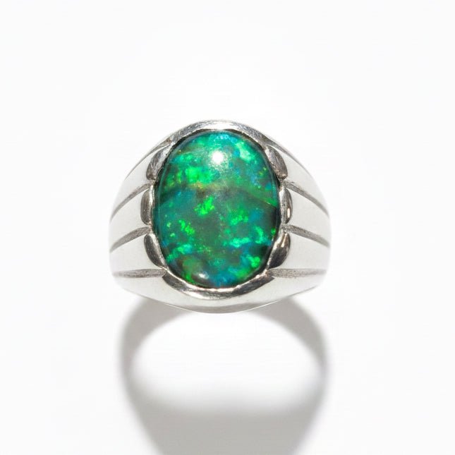 Vintage Paua Shell Men's Ring, Navajo, Size 9.25 - Turquoise Mustang