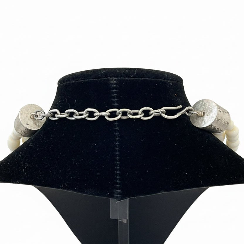 20” Three White Howlite Barrel and Rondelle Bead Necklace, Dan Dodson - Turquoise Mustang