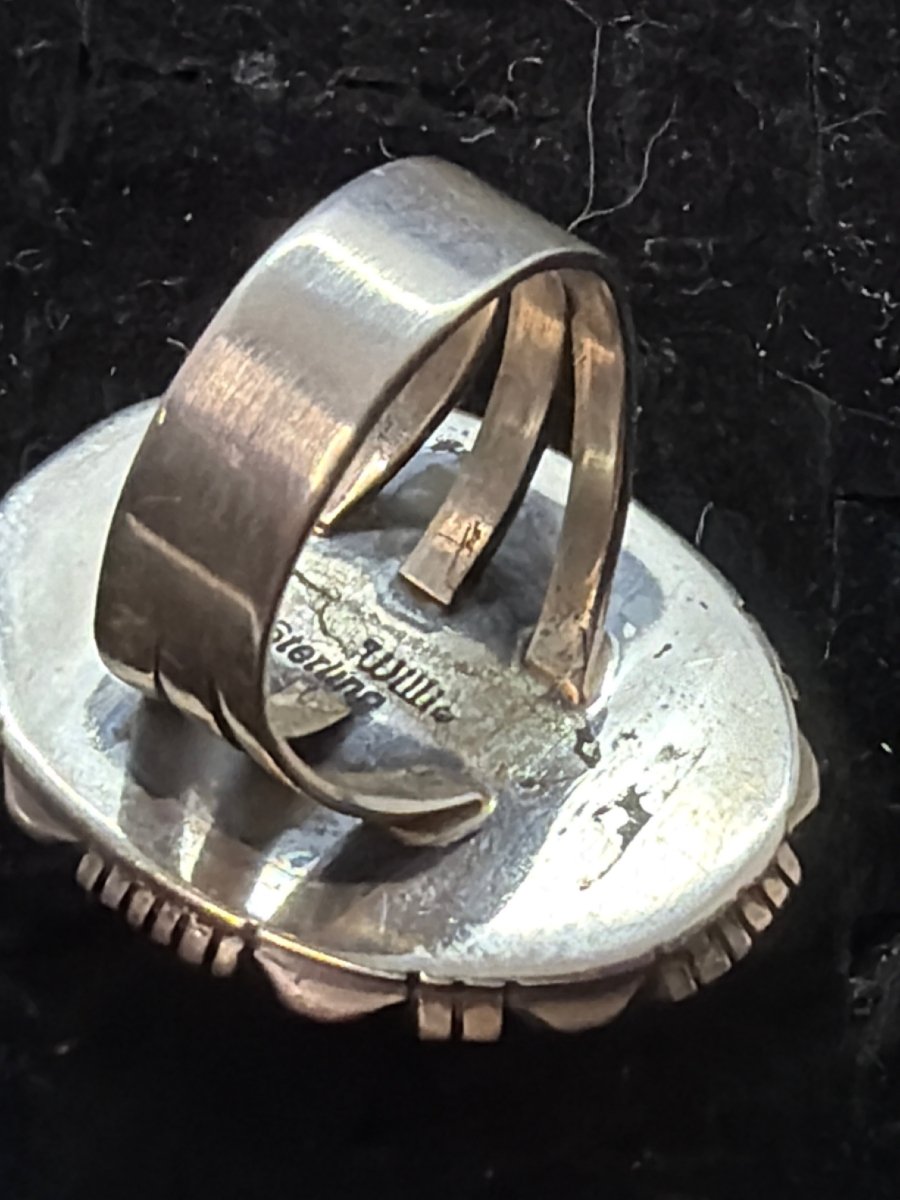 Large Premium Lapis Oval Ring with Filework, Size 7.75 Charley Willie - Turquoise Mustang