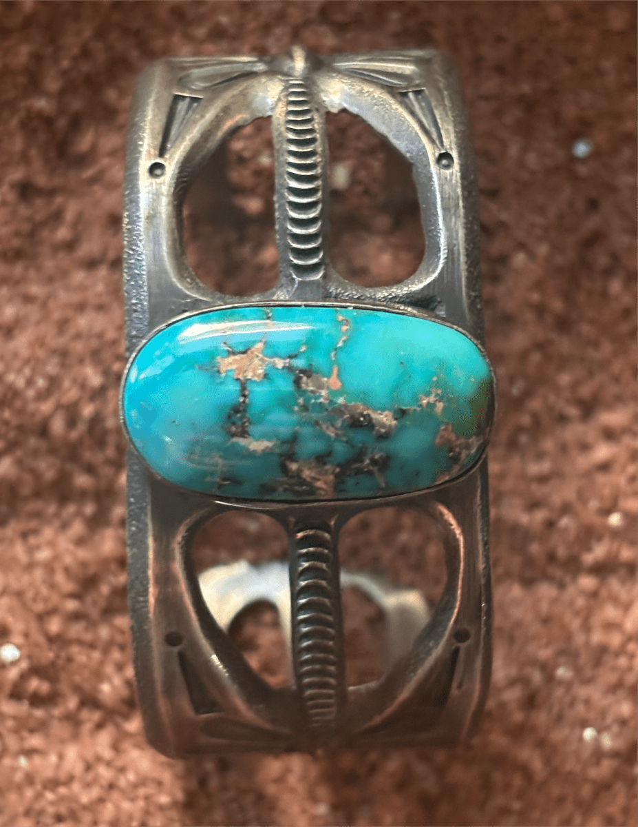 Tufa Cast Cuff Royal Blue Royston Turquoise by Robert Deutsawe Jr, Zuni - Turquoise Mustang