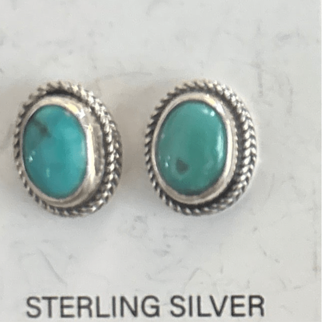 Stud Earring, triangular,heart, round, oval in turquoise, onyx, sugilite, and Larimar, with rope & plain bezels - Turquoise Mustang