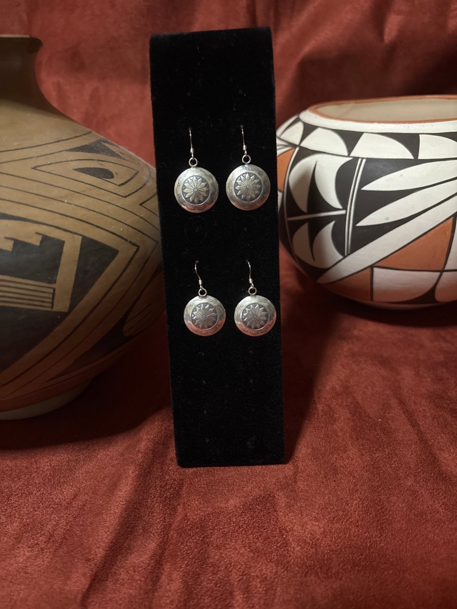 Earring, All - Silver, Daisy Concho Dangle - Turquoise Mustang