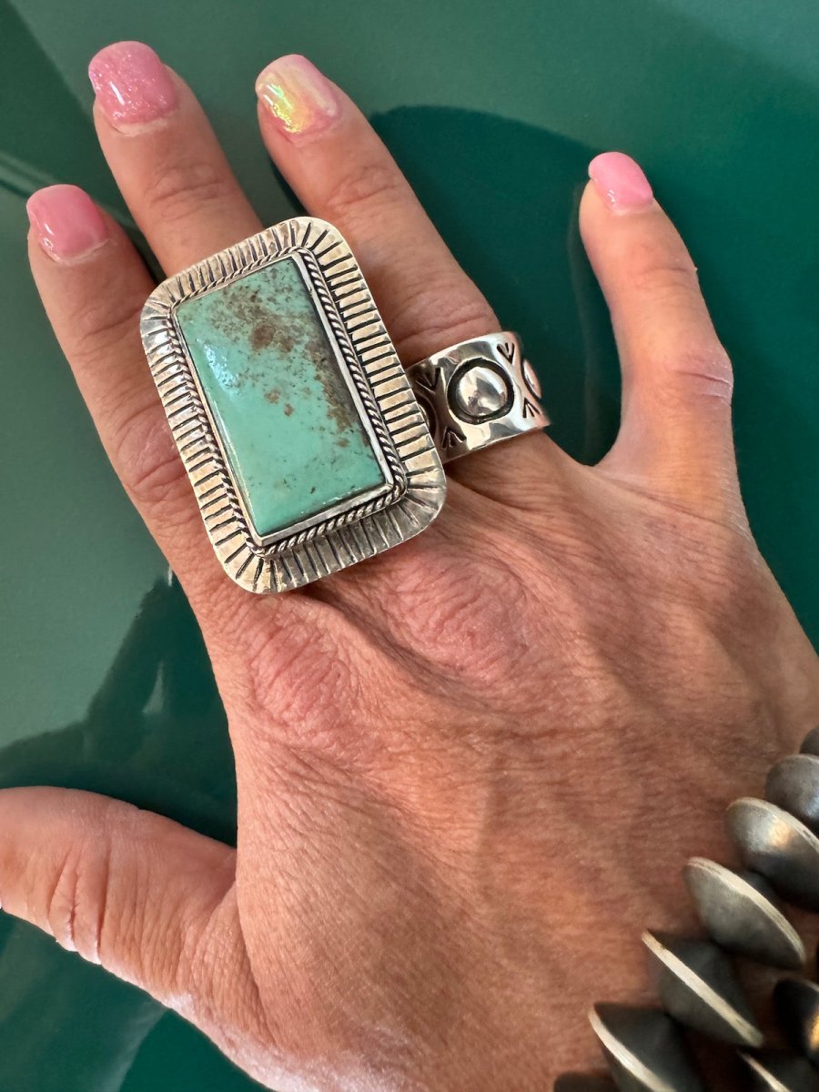 The Phoenix Adjustable Square Ring - Turquoise Mustang
