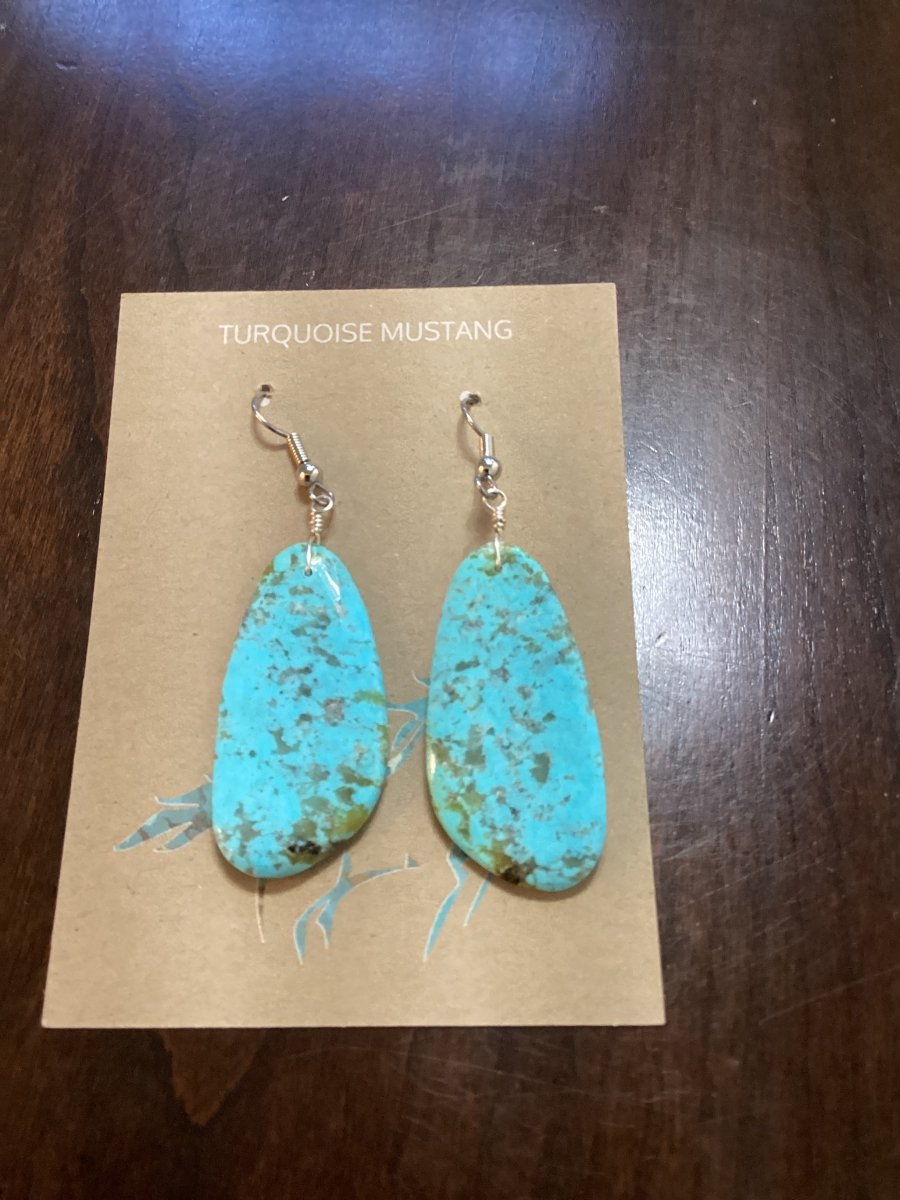 Earrings. Turquoise Slabs Medium, Zacateca, Robert Nieto - Turquoise Mustang