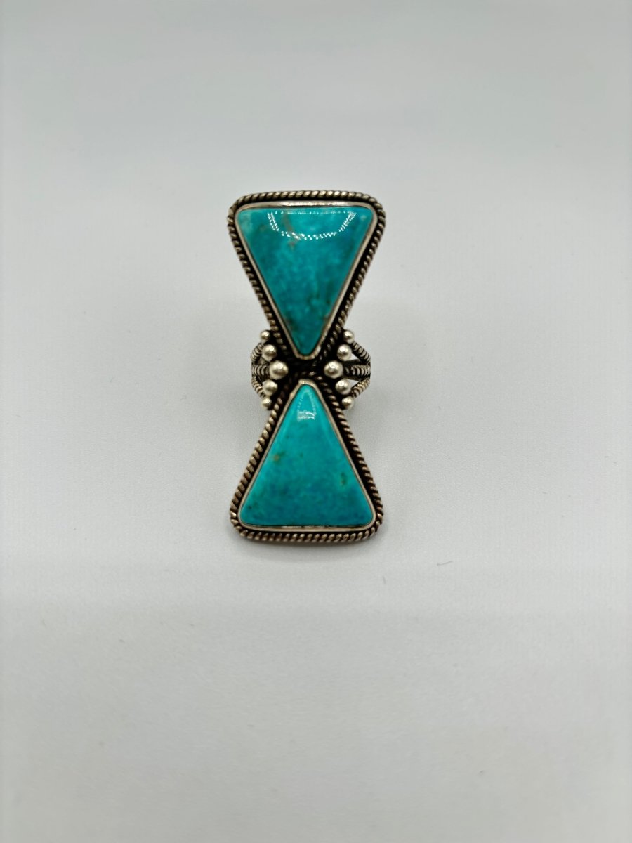 The Double Down Triangle Ring - Turquoise Mustang
