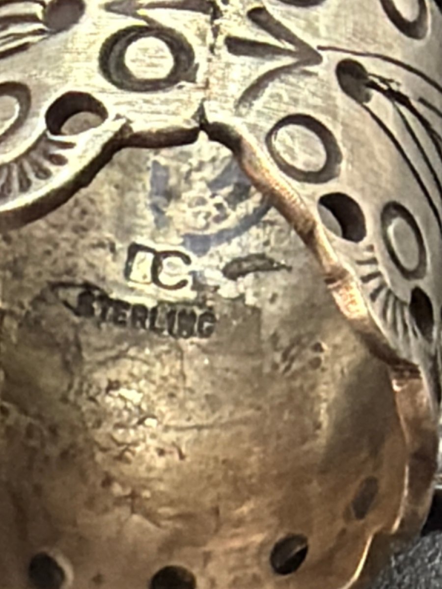 Stamped and Oxidized Cross Ring with Pierced Shank, Size 6.5 Darrell Cadman - Turquoise Mustang