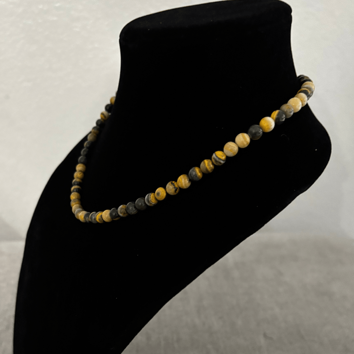 18” Bumblebee Jasper Necklace with Sterling Silver Pearl Ends - Turquoise Mustang