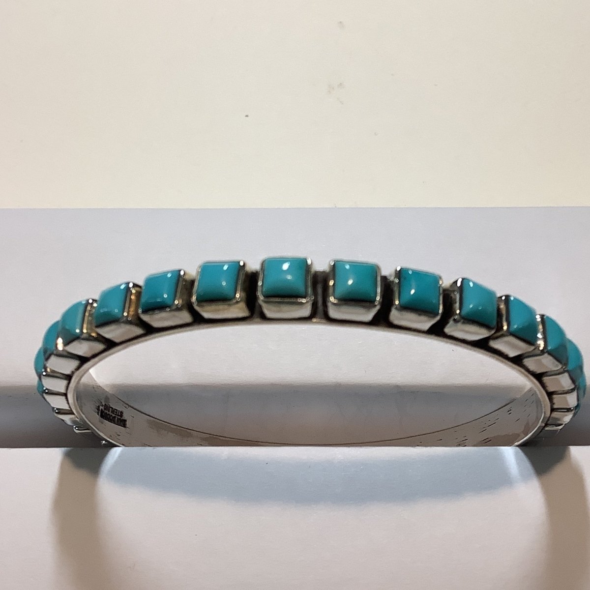 Bangle, Medium Square Blue Turquoise, 30 stone, DD - Turquoise Mustang