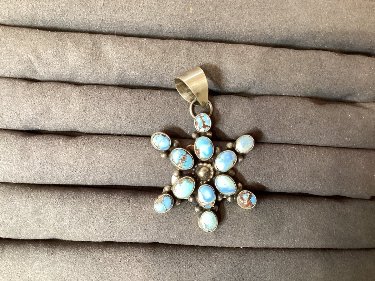 Pendant, Large 12 - Stone Cluster, Golden Hills Turquoise, T Yazzie - Turquoise Mustang
