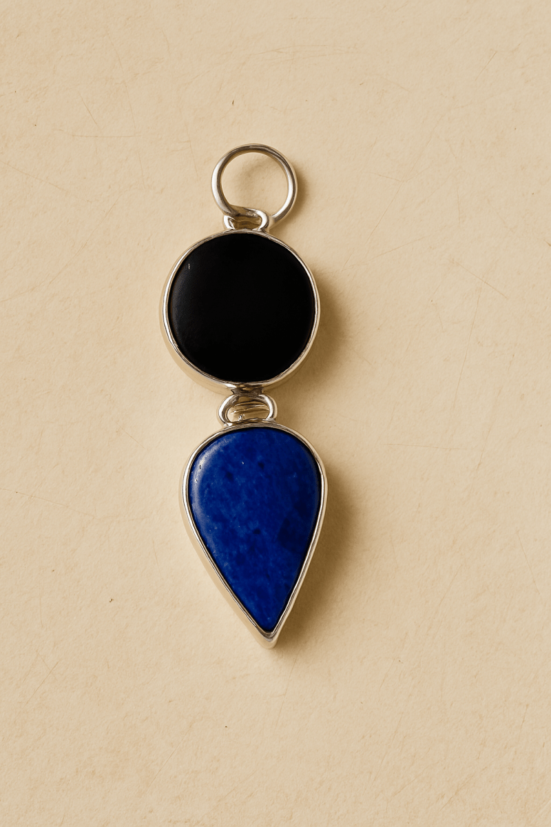 Onyx and Lapis Drop Pendant - Turquoise Mustang